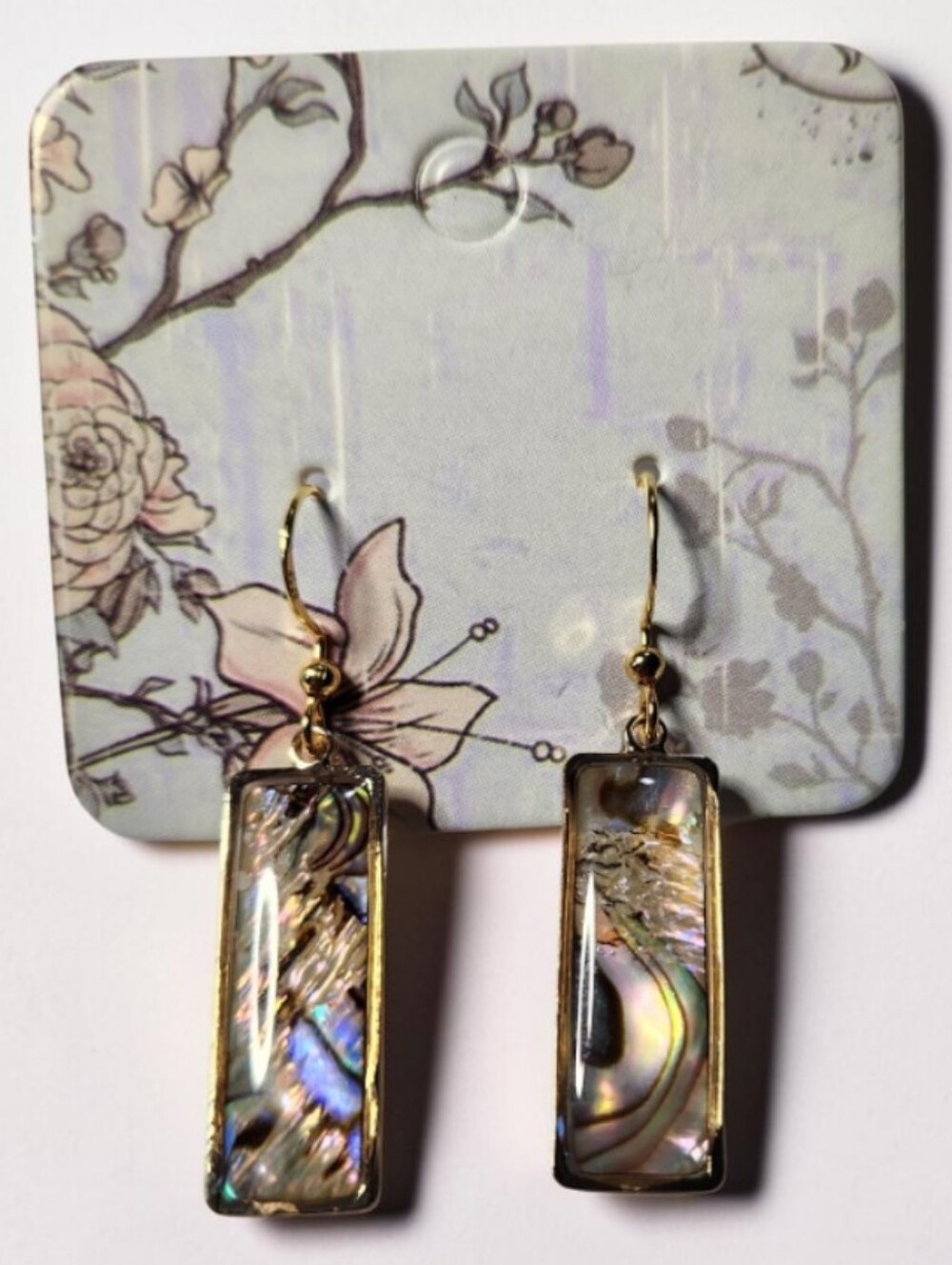 Vermeil Gold 925 Abalone Rectangular Drop Earrings - Iridescent